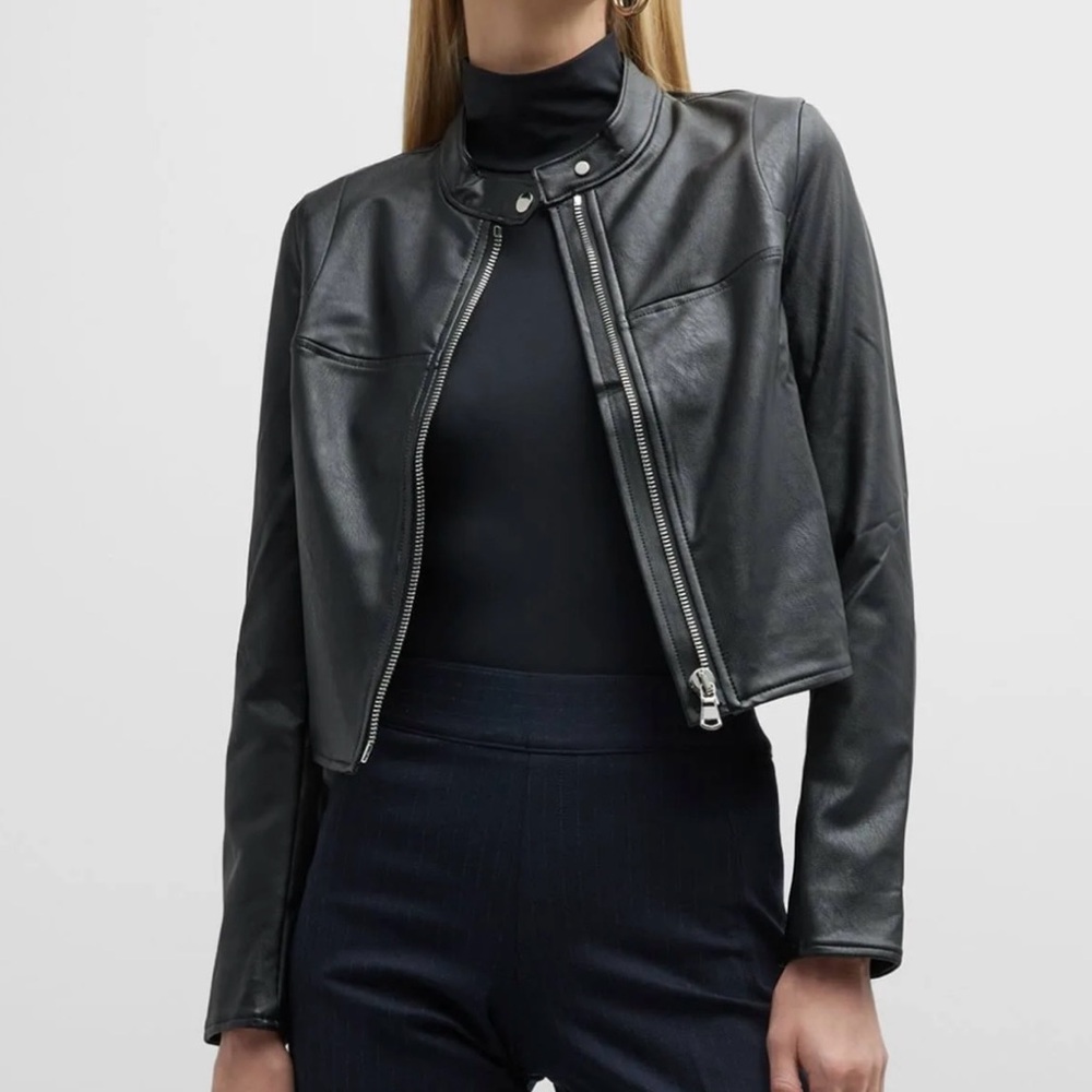 Spanx faux leather moto jacket black small -excellent!